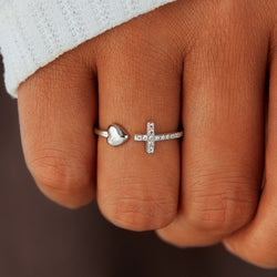 Cubic Zirconia Cross & Heart Ring